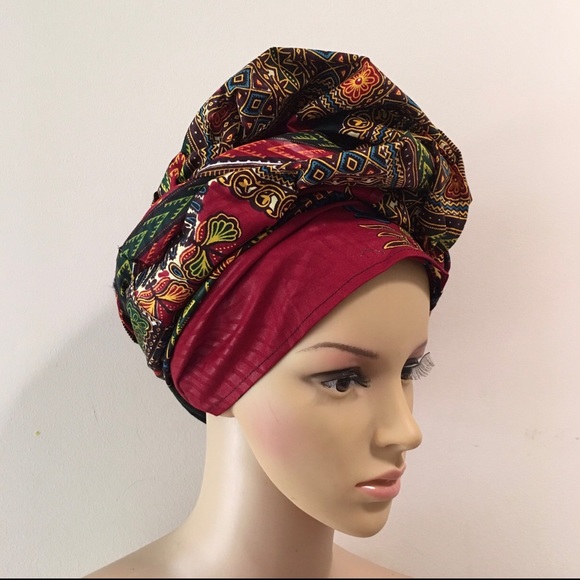 African Print Ankara Red Dashiki Handmade Headwrap - Picture 5 of 9